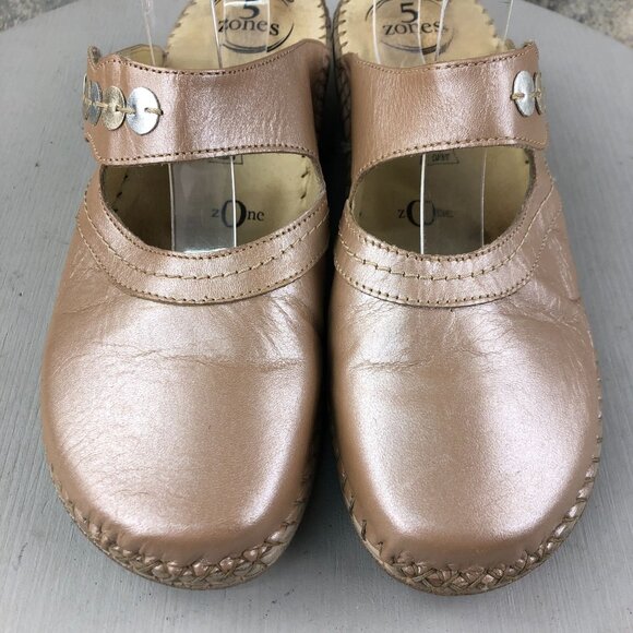 5 Zones Women's Size 41 Sabots Iridescent Pink Leather Closed Toe Slip On Mules - Picture 4 of 16